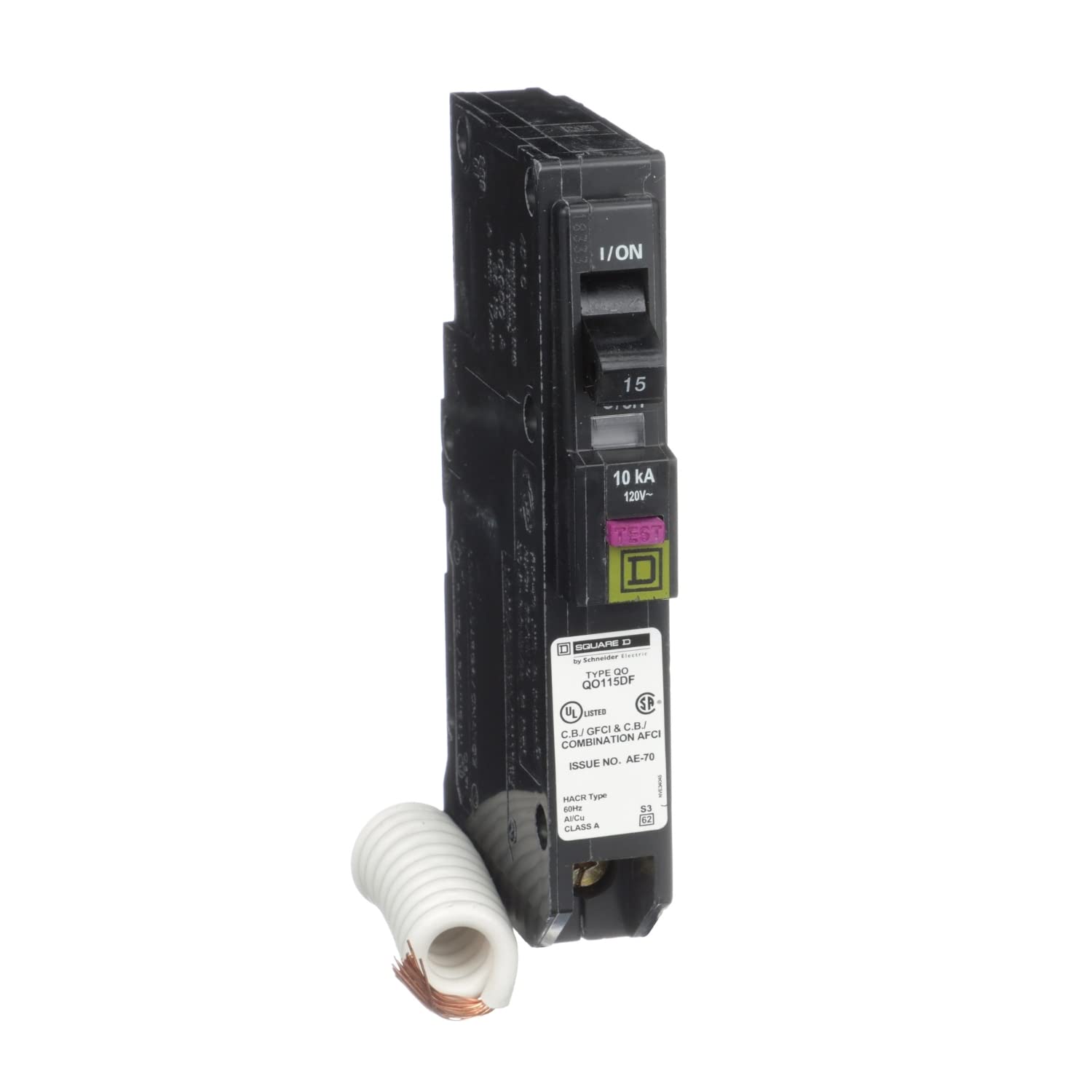 Square D Qo115Df 15 Amp Single Pole Dual Function Cafci And Gfci Circuit Breaker 2 - Front View