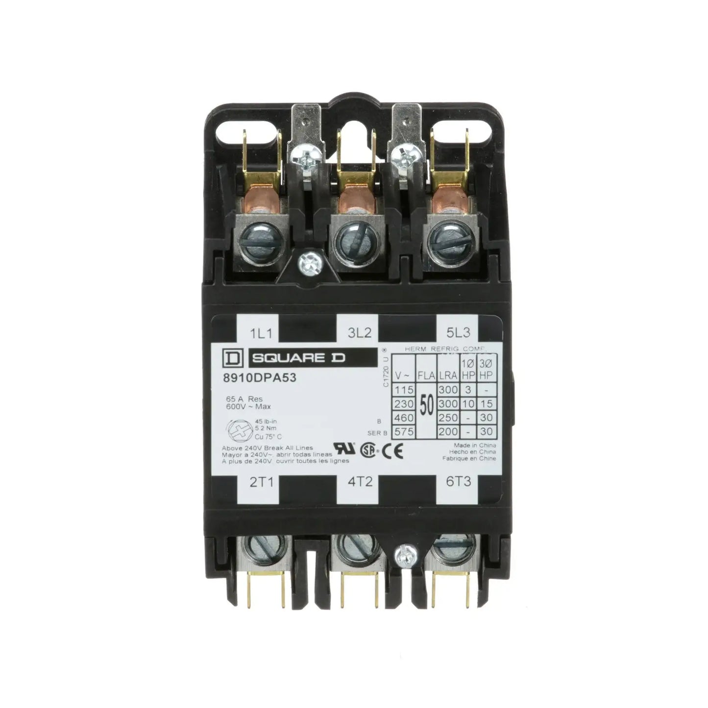 8910DPA53V04 - Square D - Contactor 50 Amp - 3 Pole - 600 Volt - 277V COIL