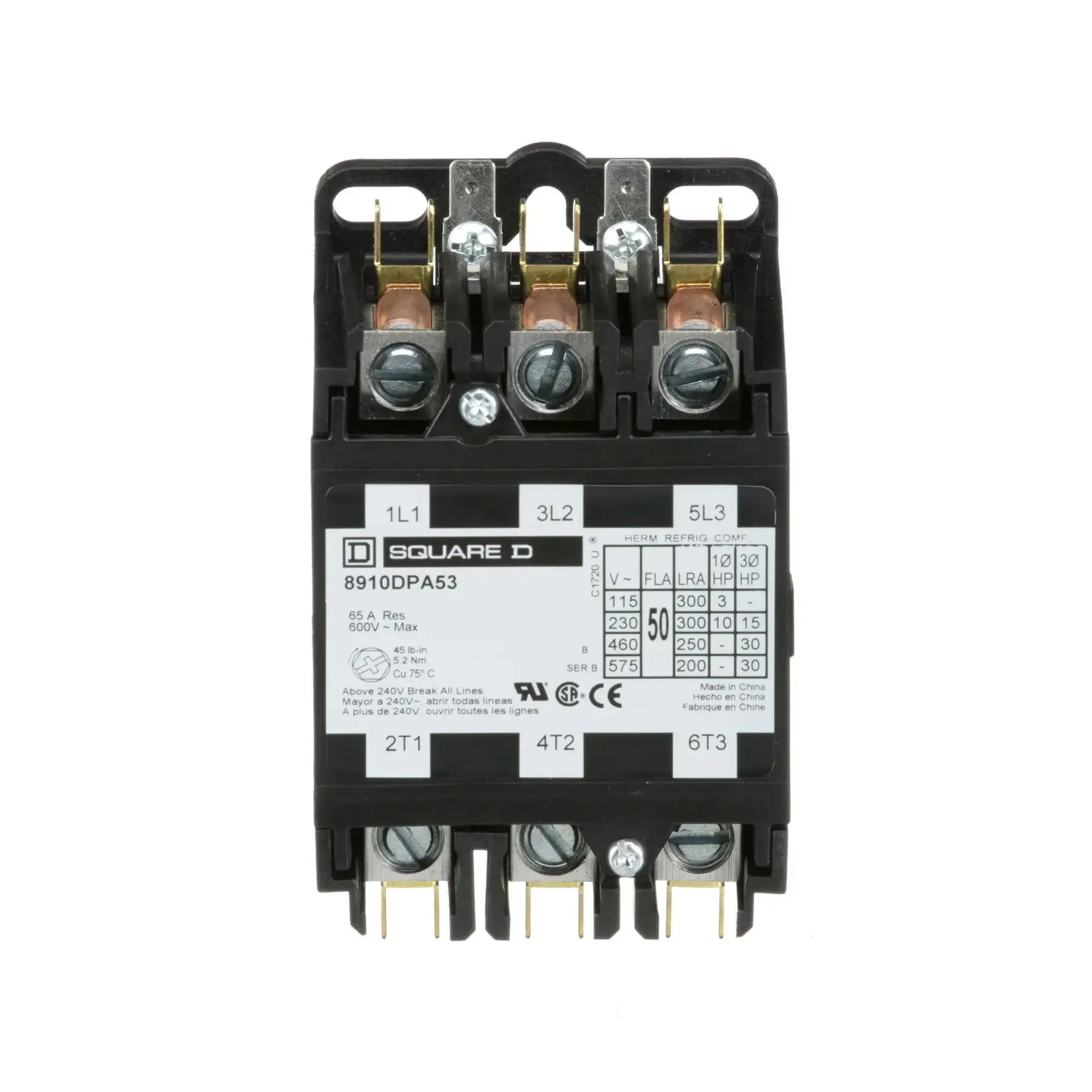 8910DPA53V04 - Square D - Contactor 50 Amp - 3 Pole - 600 Volt - 277V COIL