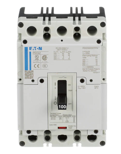 Eaton Cutler Hammer Pdg23M0100Tffj 3 Pole Non Interchangeable Trip Thermal Magnetic Circuit Breakers - Front View