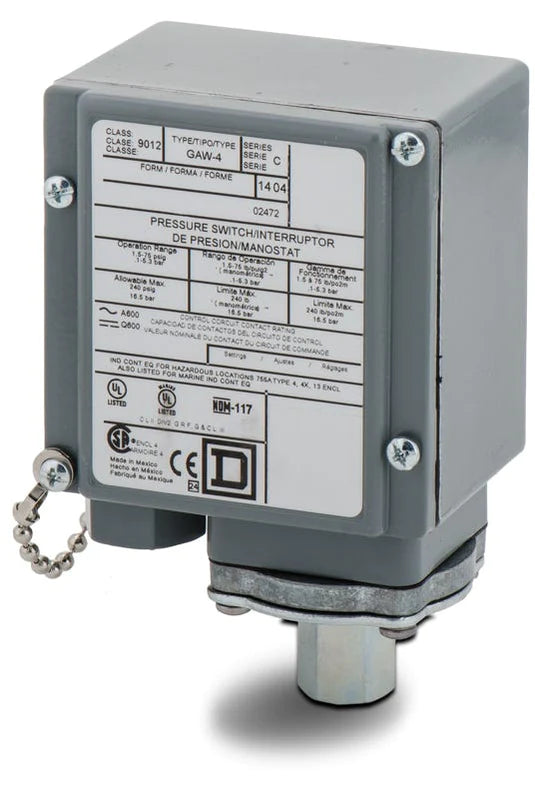 Square D 9012Gaw4 Pressure Switch - Front View