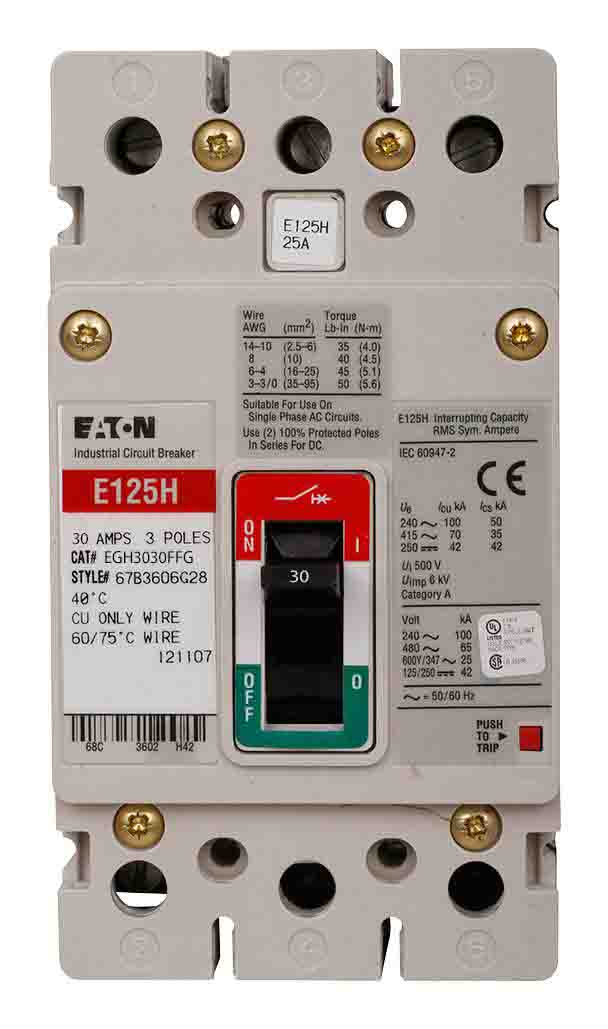 Eaton Egh3030Ffg 3 Pole Non Interchangeable Trip Thermal Magnetic Circuit Breakers - Front View