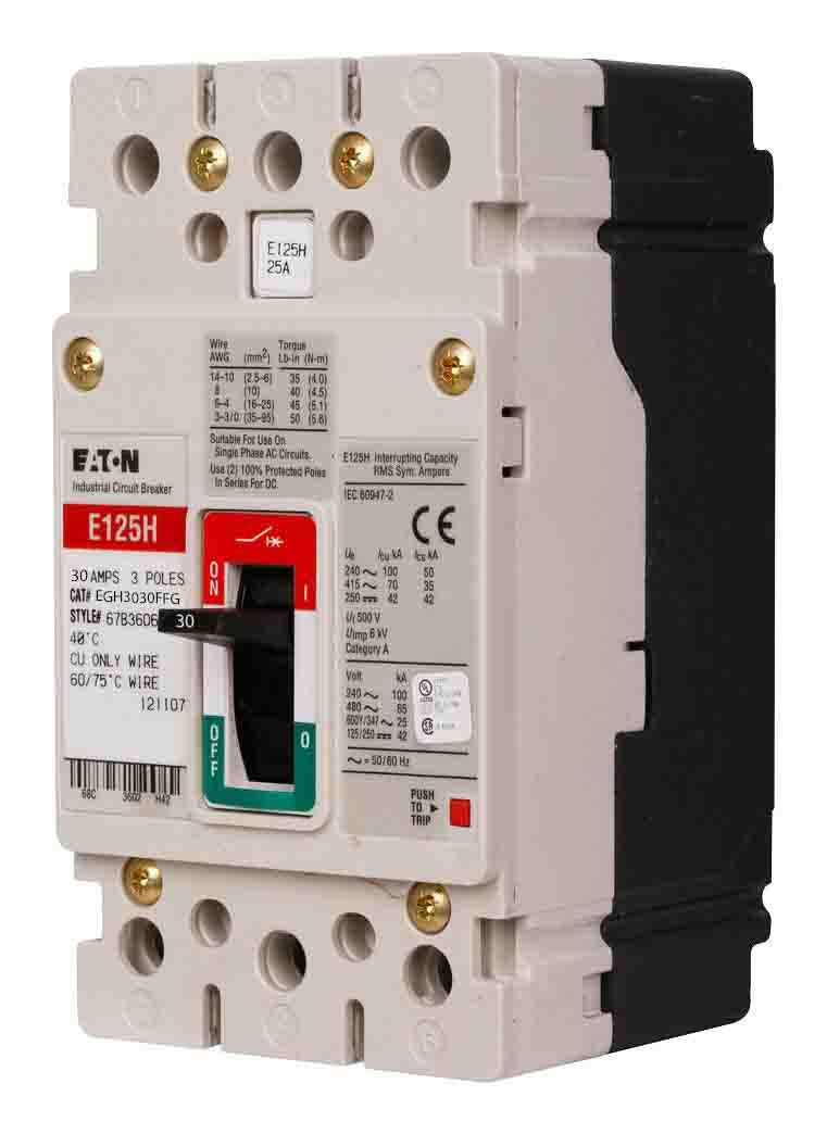 Eaton Egh3030Ffg 3 Pole Non Interchangeable Trip Thermal Magnetic Circuit Breakers - Side View