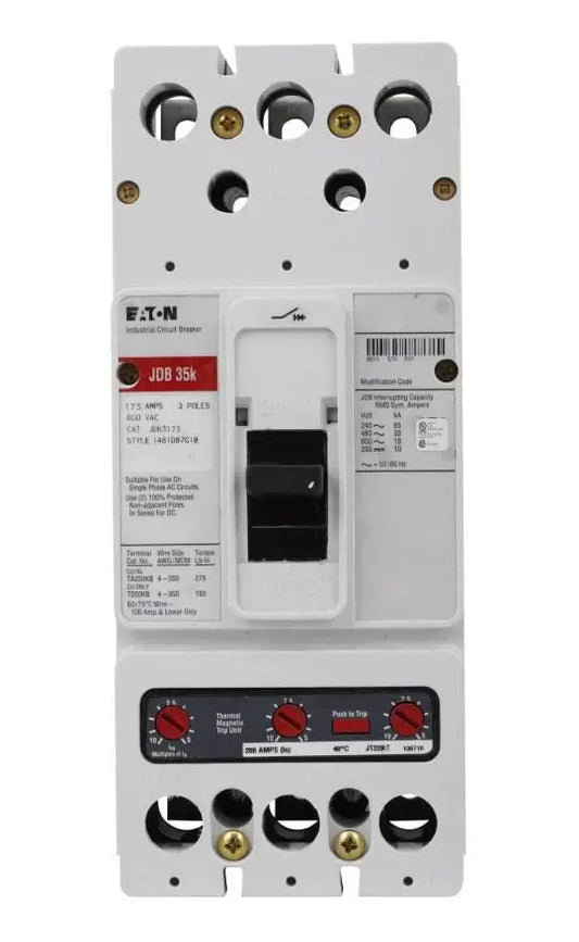 JDB3175 - Eaton - Molded Case Circuit Breaker Feed-Thru - 175 Amp - 3 Pole - 600 Volt