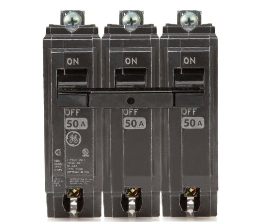 Thqb32050 Ge 50 Amp 3 Pole Bolt On Circuit Breaker - Front View