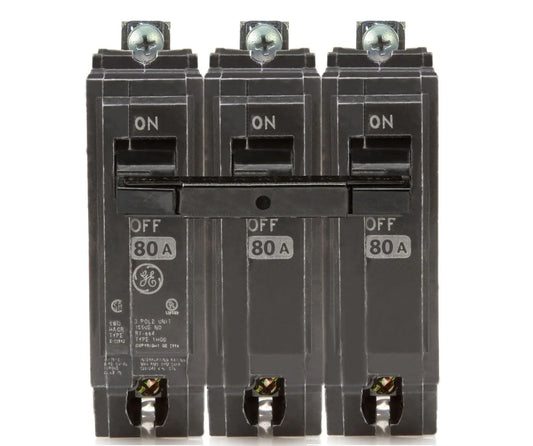 Thqb32080 Ge 80 Amp 3 Pole Bolt On Circuit Breaker - Front View