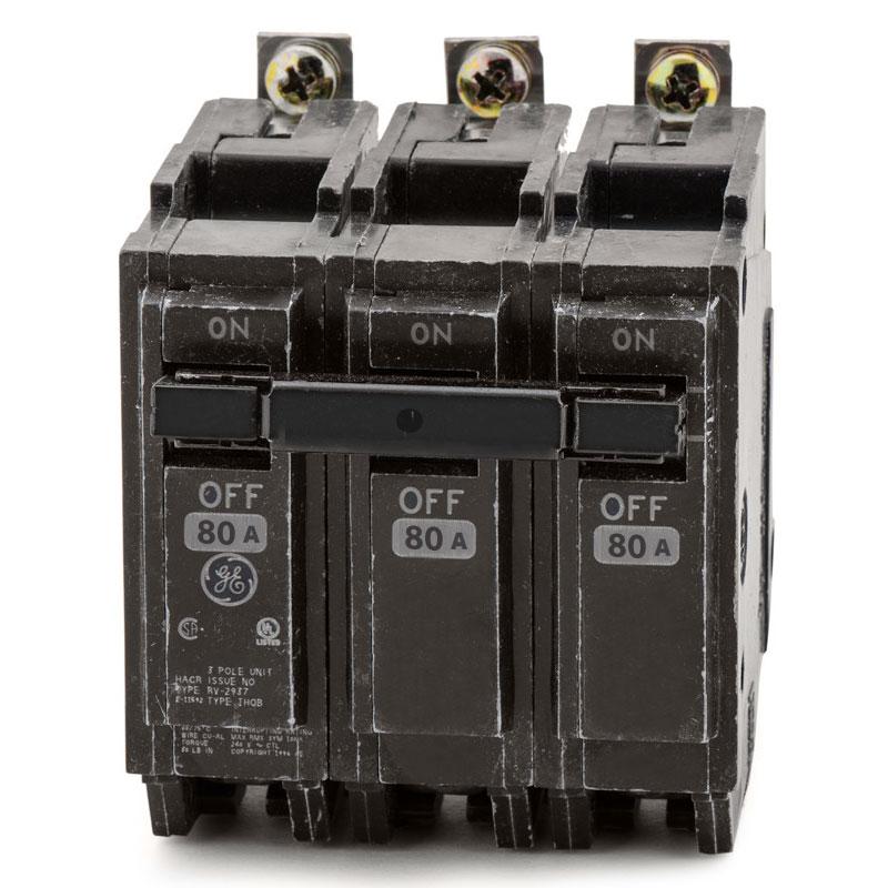 Thqb32080 Ge 80 Amp 3 Pole Bolt On Circuit Breaker - Side View
