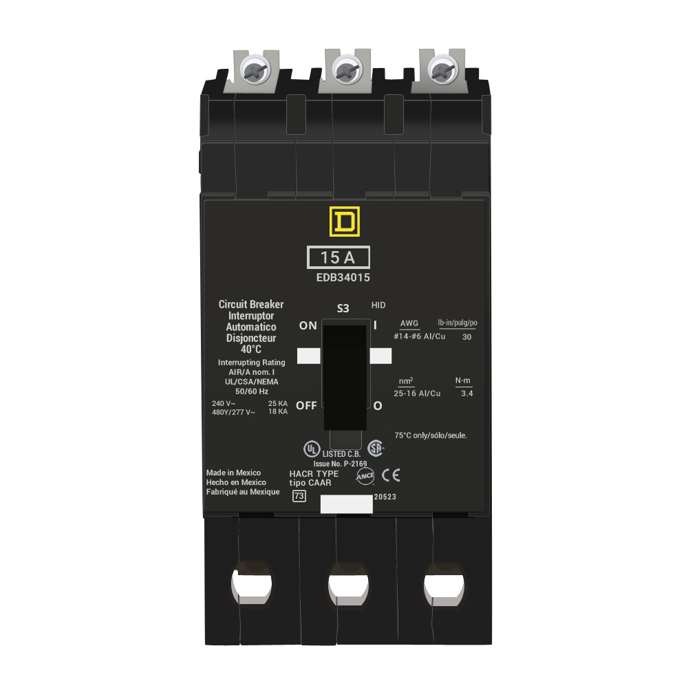 Square D EDB34015 15A 3P 480V Breaker
