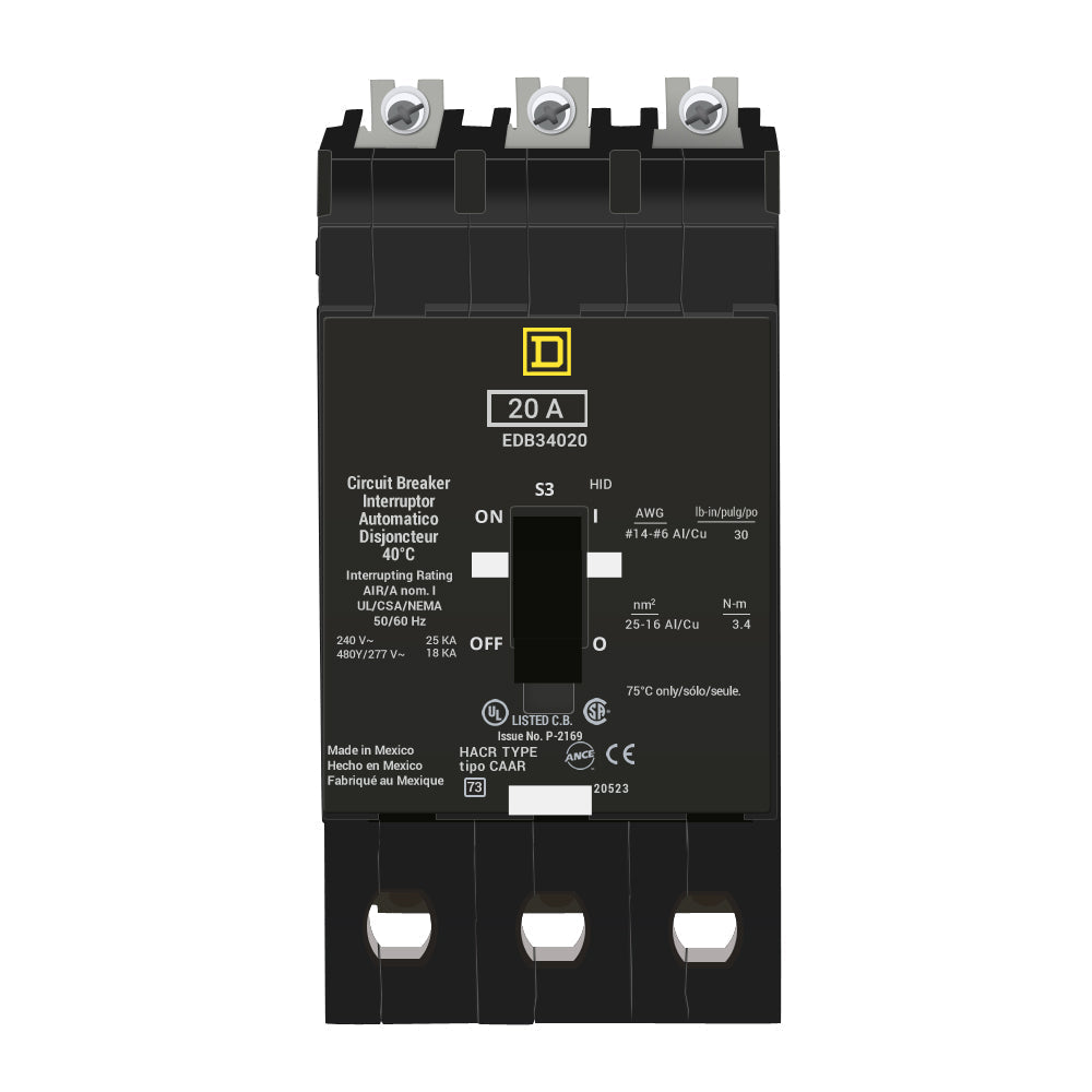 Square D EDB34020 20A 3P 480V Breaker
