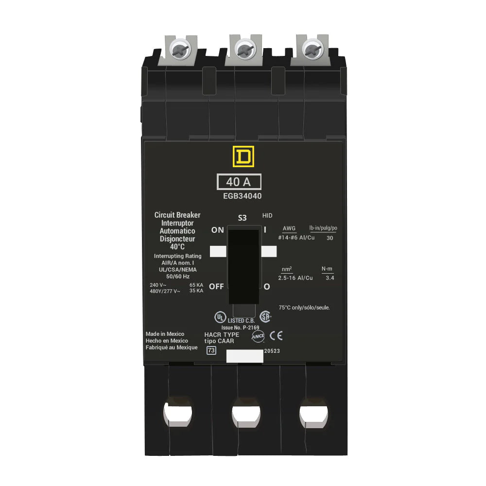 EGB34040 - Square D - Molded Case Circuit Breaker Bolt-On - 40 Amp - 3 Pole - 480 Volt