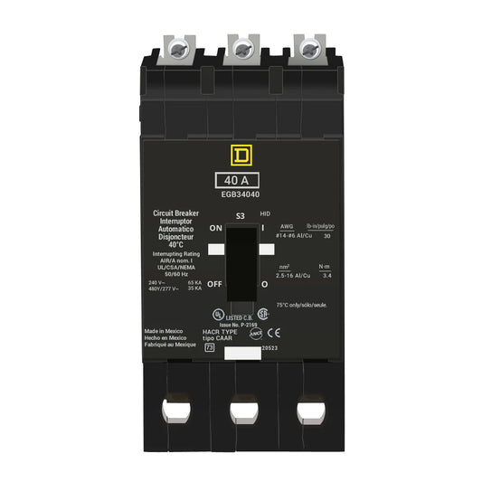 EGB34040 - Square D - Molded Case Circuit Breaker Bolt-On - 40 Amp - 3 Pole - 480 Volt