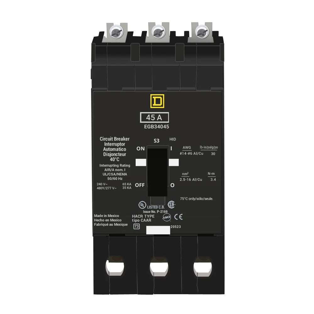 EGB34045 - Square D - Molded Case Circuit Breaker Bolt-On - 45 Amp - 3 Pole - 480 Volt