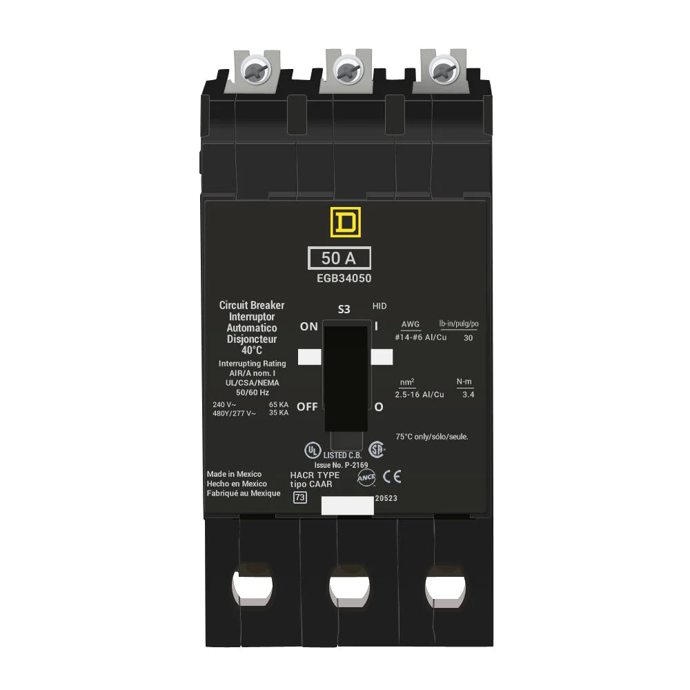 EGB34050 - Square D - Molded Case Circuit Breaker Bolt-On - 50 Amp - 3 Pole - 480 Volt