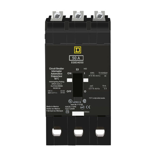 EGB34050 - Square D - Molded Case Circuit Breaker Bolt-On - 50 Amp - 3 Pole - 480 Volt
