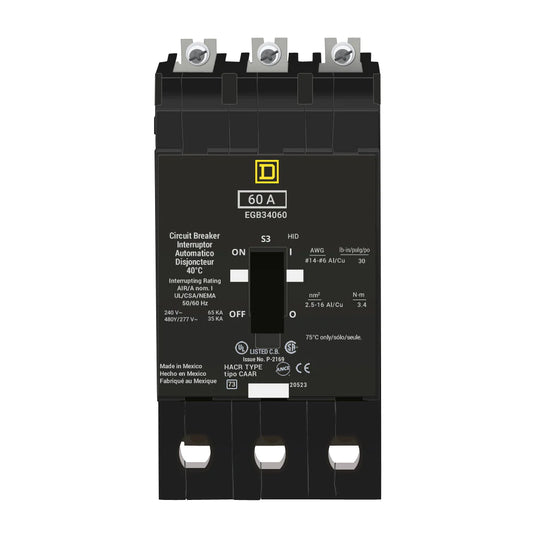 EGB34060 - Square D - Molded Case Circuit Breaker Bolt-On - 60 Amp - 3 Pole - 480 Volt