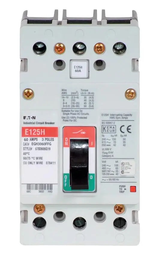 EGH3060FFG - Eaton - Molded Case Circuit Breaker Feed-Thru - 60 Amp - 3 Pole - 600 Volt