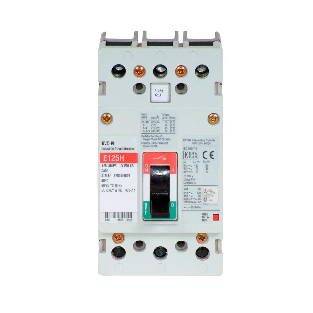 Egh3080Ffb Cutler Hammer Bolt On 600V 80A 3 Pole Circuit Breaker 65Ka480V - Front View