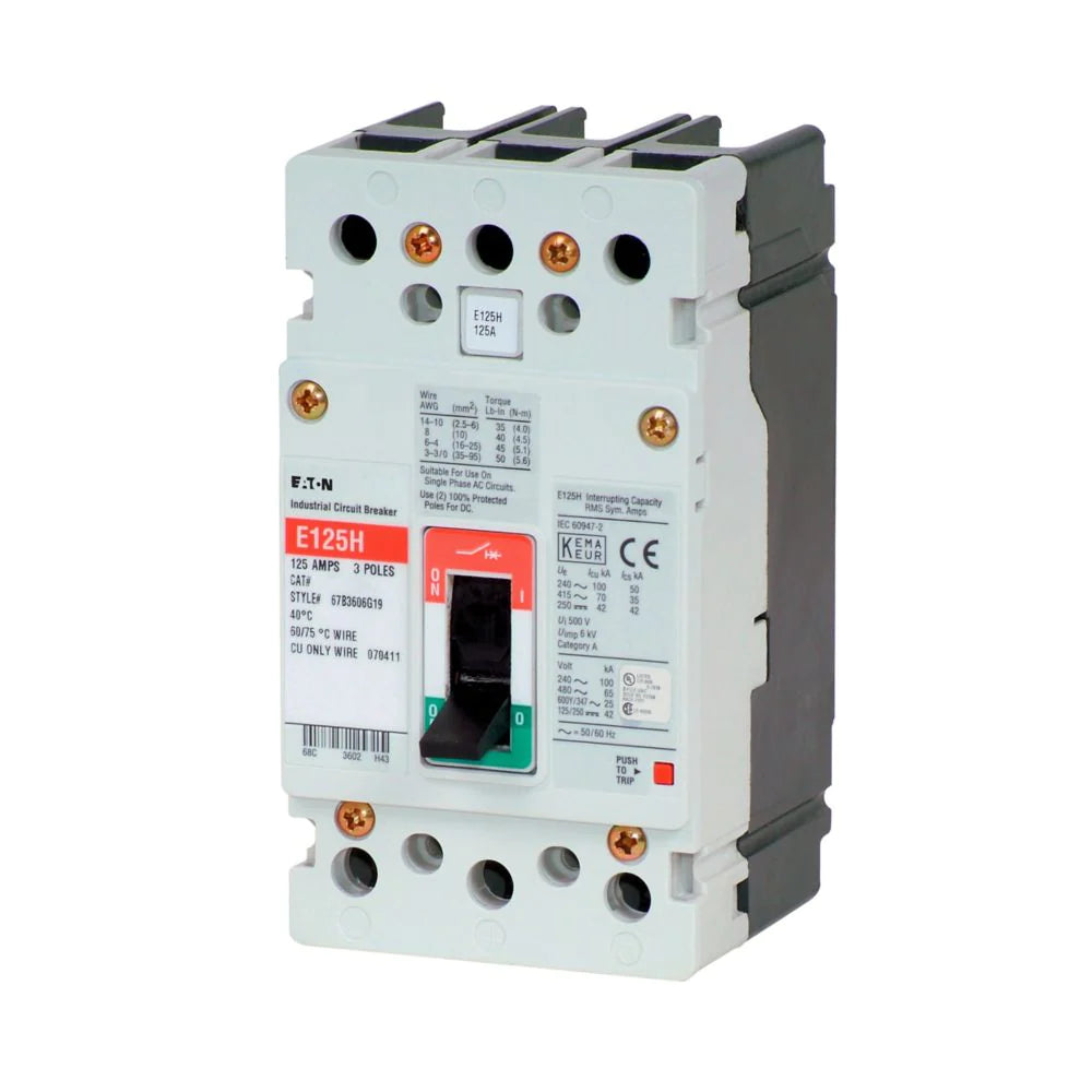 Egh3080Ffb Cutler Hammer Bolt On 600V 80A 3 Pole Circuit Breaker 65Ka480V - Side View