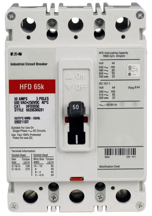 EATON HFD3070 3 Pole Non-Interchangeable Trip Thermal Magnetic Circuit Breakers
