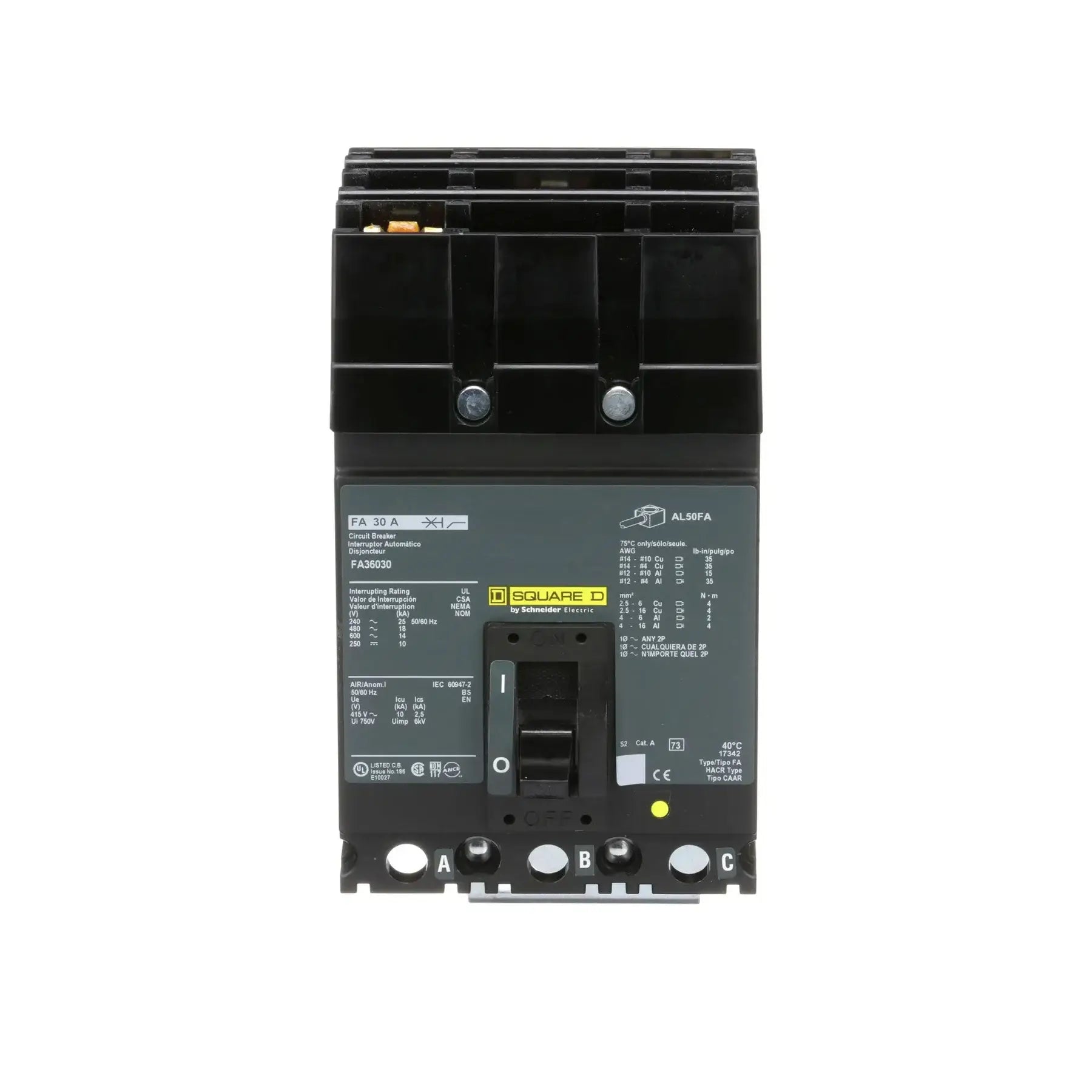 FA36030 - Square D - Molded Case Circuit Breaker I-Line Plug-In - 30 Amp - 3 Pole - 600 Volt