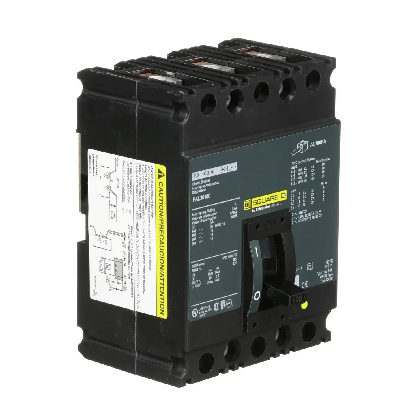 Square D FAL36070 3-Pole 70A Feed-Thru Circuit Breaker 600V