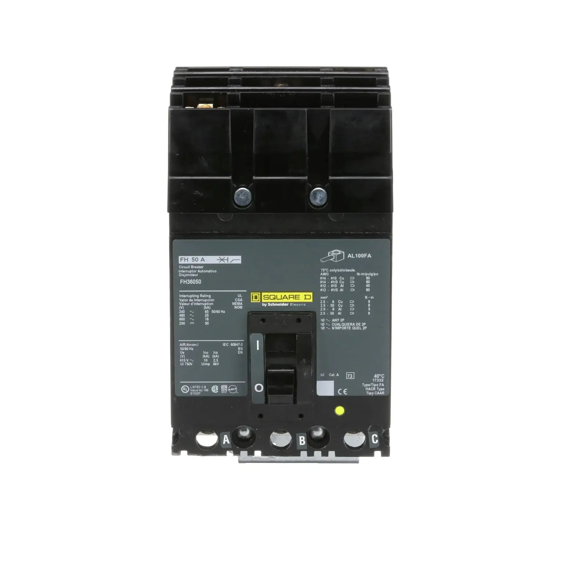 FH36050 - Square D - Molded Case Circuit Breaker I-Line Plug-In - 50 Amp - 3 Pole - 600 Volt
