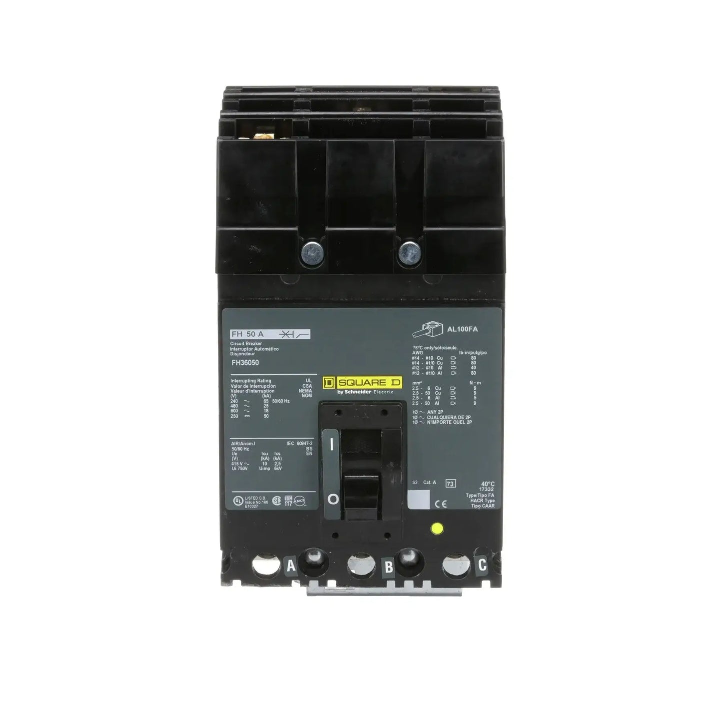 FH36050 - Square D - Molded Case Circuit Breaker I-Line Plug-In - 50 Amp - 3 Pole - 600 Volt