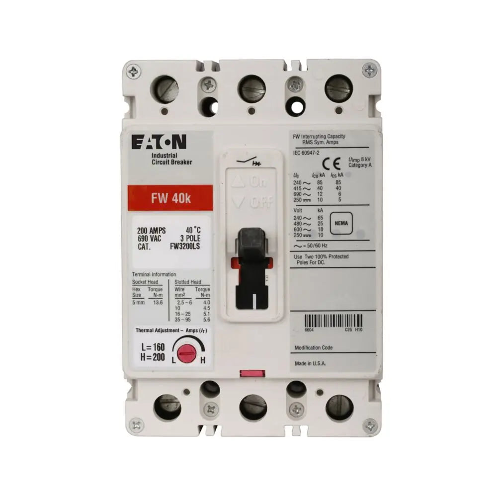 FW3032L - Eaton - Molded Case Circuit Breaker Bolt-On - 32 Amp - 3 Pole - 600 Volt
