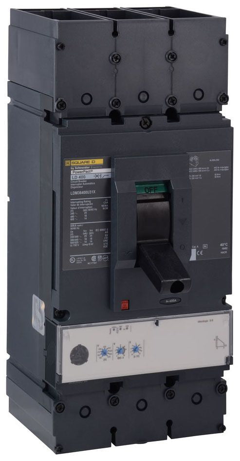 Square D Ljm36400U31X 3 Pole Non Interchangeable Trip Electronic Circuit Breakers - Front View