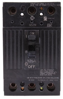 Ge Thqd32125Wl 3 Pole Non Interchangeable Trip Thermal Magnetic Circuit Breakers - Front View