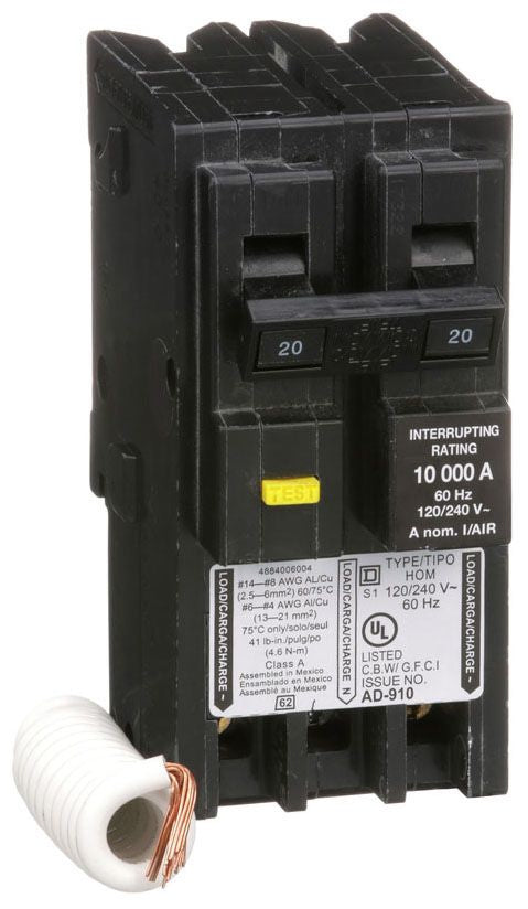 Square D Hom220Gfi 2 Pole Ground Fault Gfci Plug In Circuit Breakers - Front View