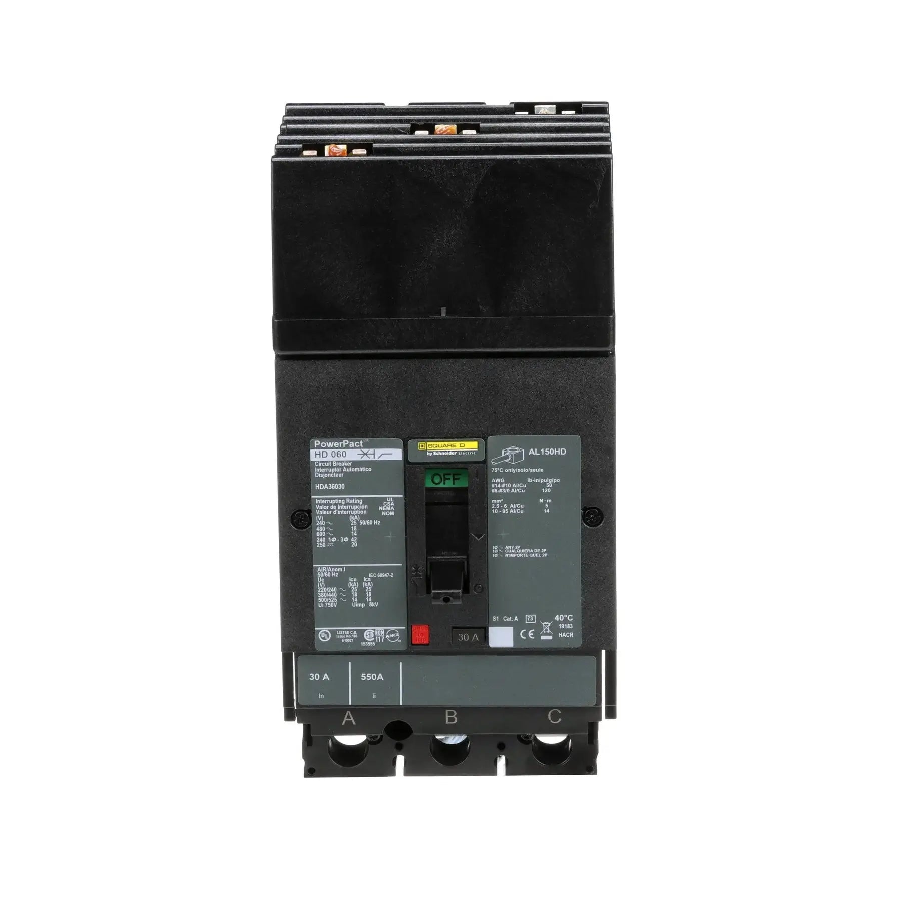 HDA36030 - Square D - Molded Case Circuit Breaker I-Line Plug-In - 30 Amp - 3 Pole - 600 Volt