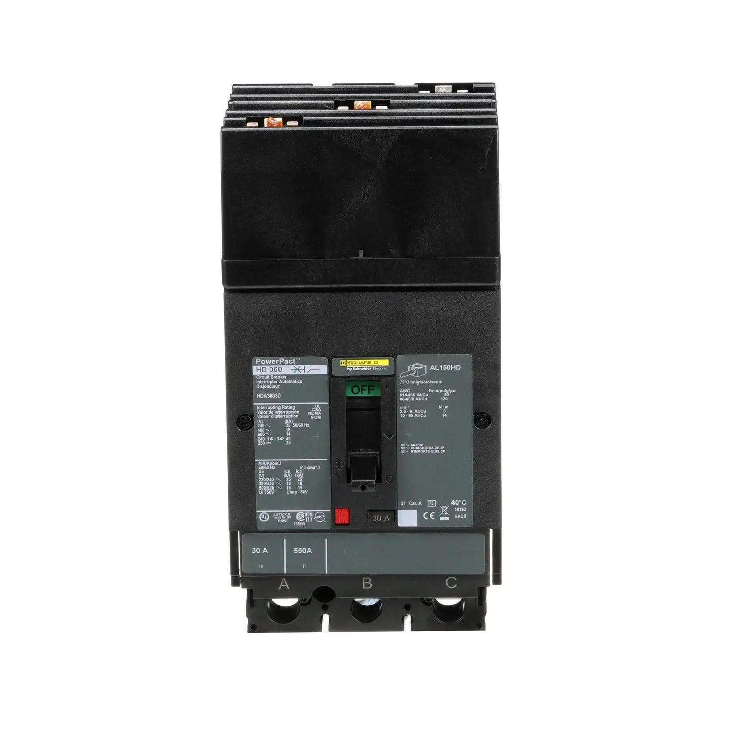 HDA36030 - Square D - Molded Case Circuit Breaker I-Line Plug-In - 30 Amp - 3 Pole - 600 Volt