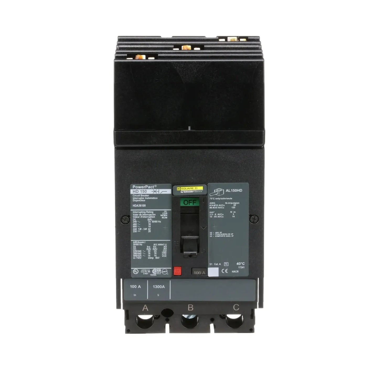 HDA36100 - Square D - Molded Case Circuit Breaker I-Line Plug-In - 100 Amp - 3 Pole - 600 Volt