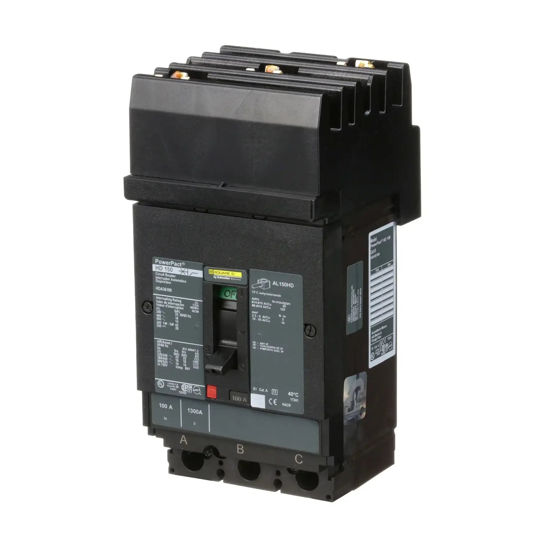 HDA36100 - Square D - Molded Case Circuit Breaker I-Line Plug-In - 100 Amp - 3 Pole - 600 Volt