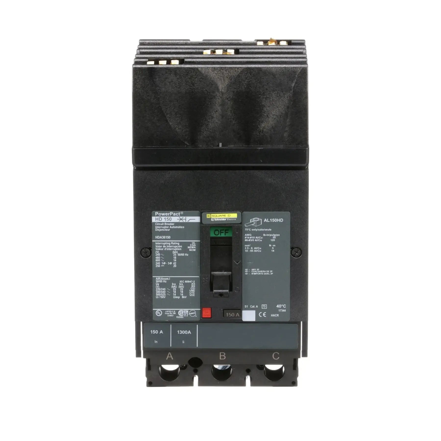HDA36150 - Square D - Molded Case Circuit Breaker I-Line Plug-In - 150 Amp - 3 Pole - 600 Volt