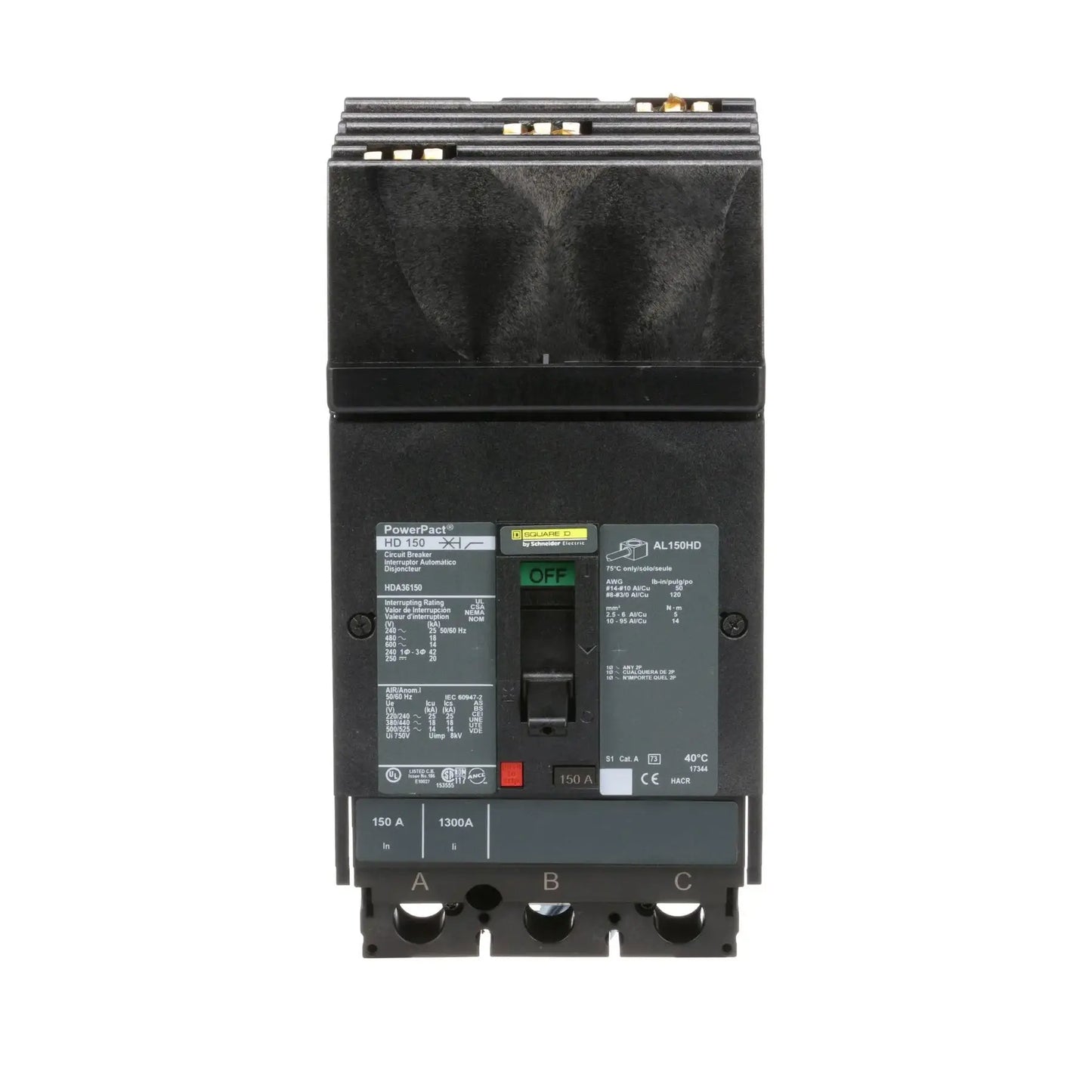 HDA36150 - Square D - Molded Case Circuit Breaker I-Line Plug-In - 150 Amp - 3 Pole - 600 Volt