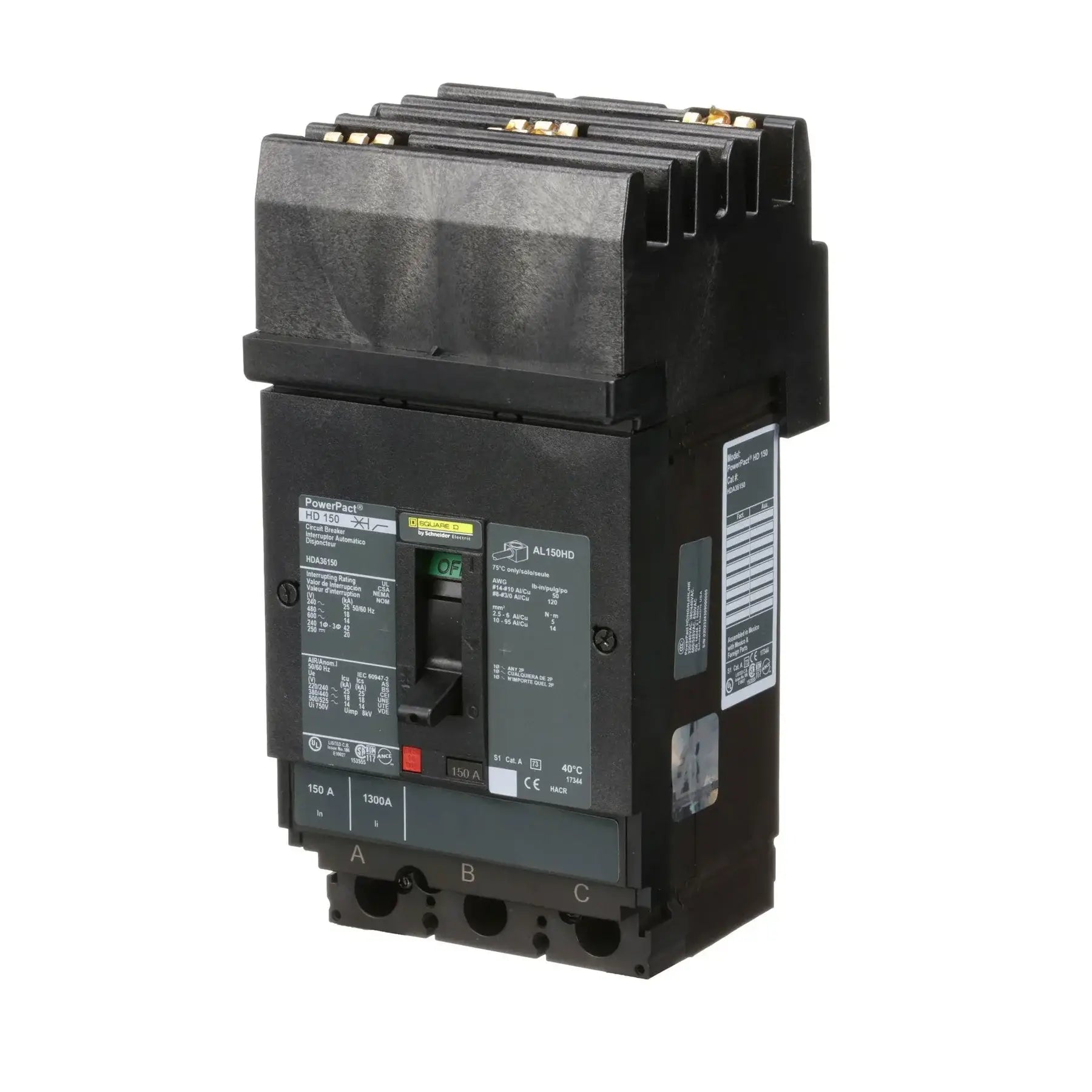HDA36150 - Square D - Molded Case Circuit Breaker I-Line Plug-In - 150 Amp - 3 Pole - 600 Volt