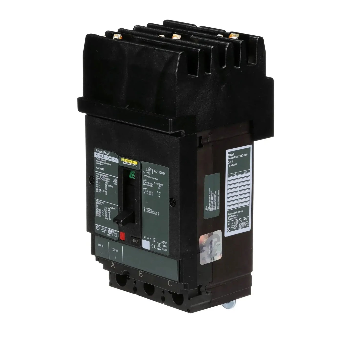 HGA36040 - Square D - Molded Case Circuit Breaker I-Line Plug-In - 40 Amp - 3 Pole - 600 Volt