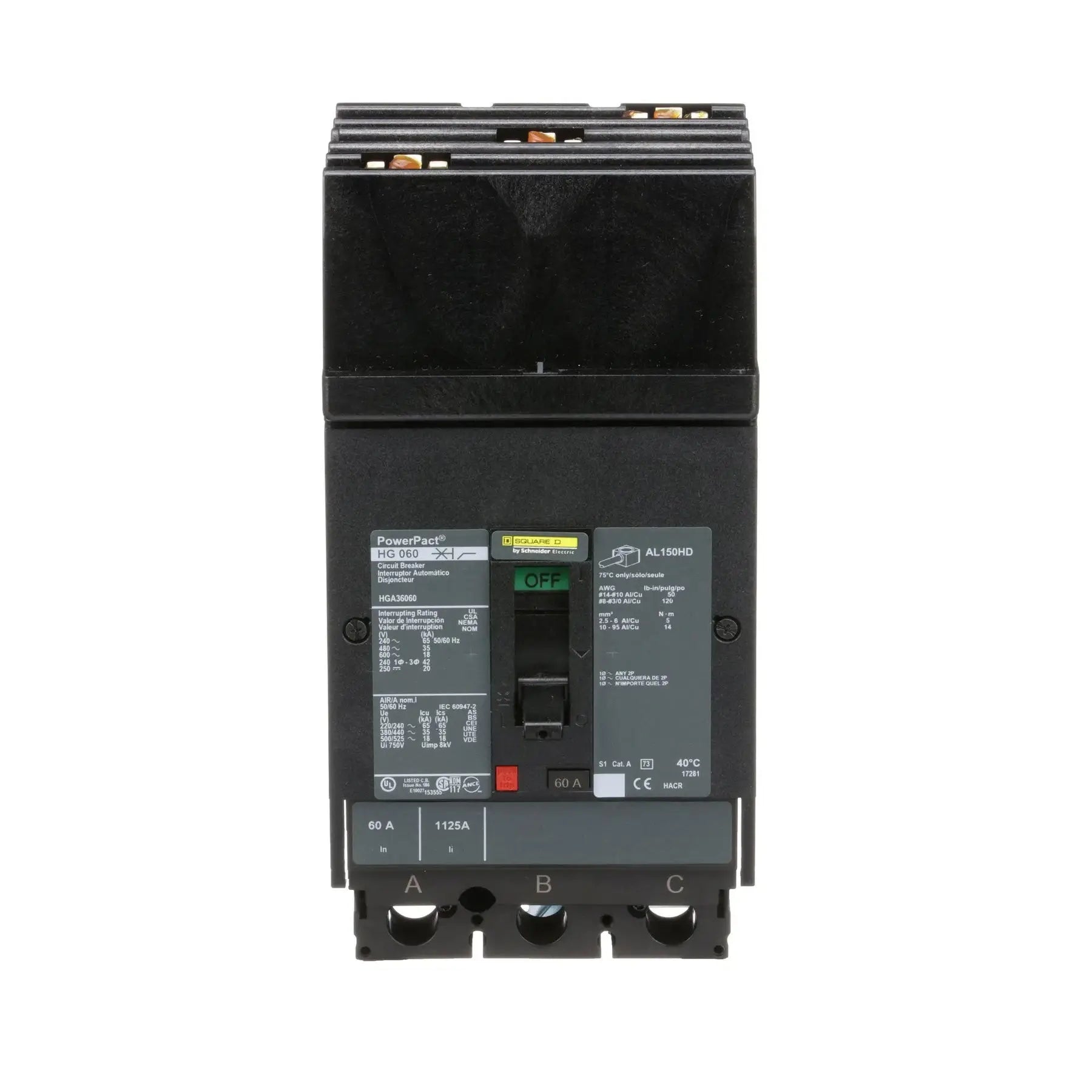 HGA36060 - Square D - Molded Case Circuit Breaker I-Line Plug-In - 60 Amp - 3 Pole - 600 Volt