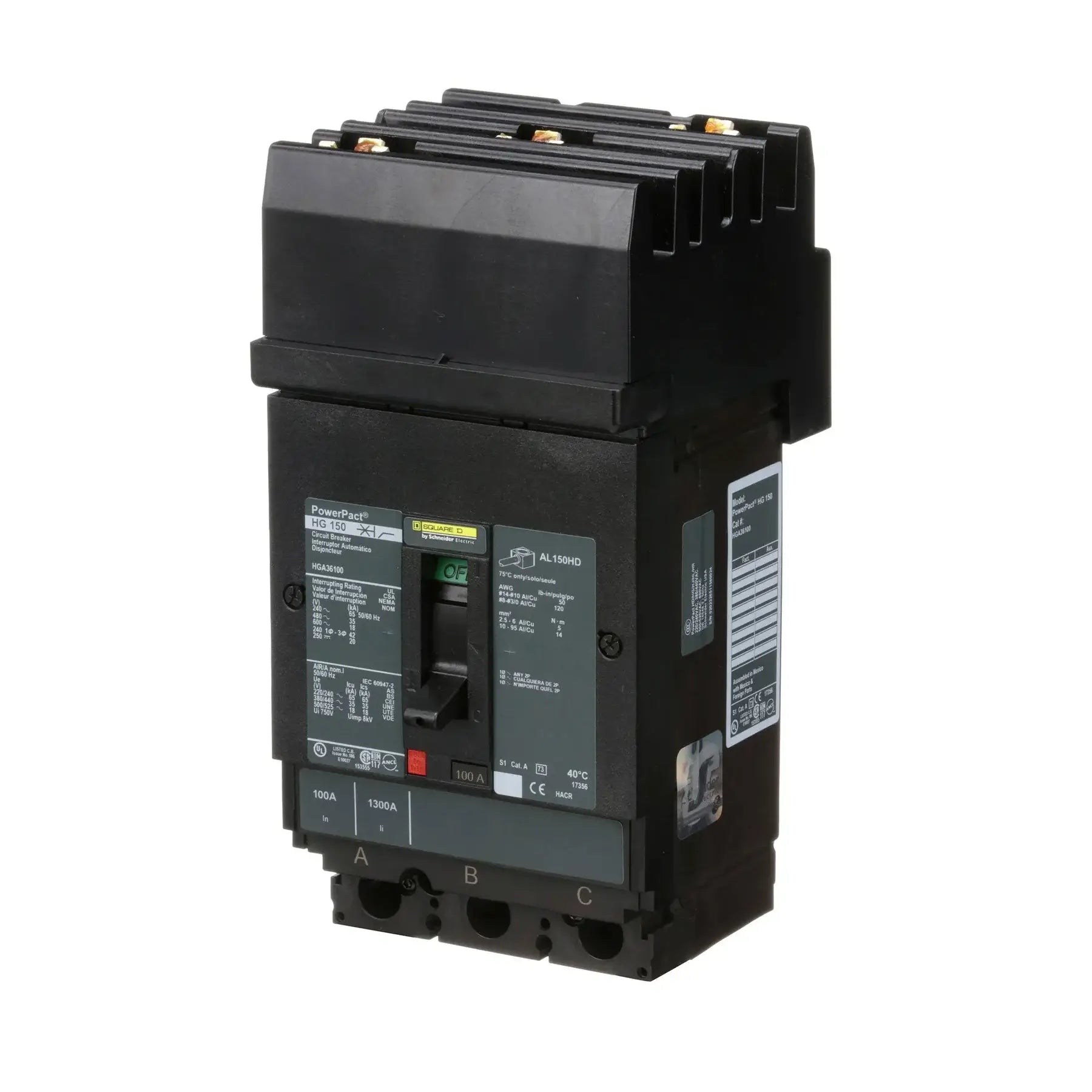 HGA36100 - Square D - Molded Case Circuit Breaker I-Line Plug-In - 100 Amp - 3 Pole - 600 Volt