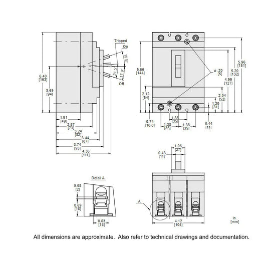 Square D HGL36015 3-Pole Feed-Thru Circuit Breaker 600V