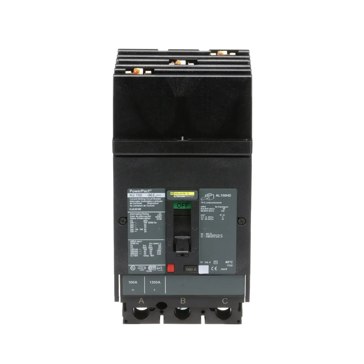 HJA36100 - Square D - Molded Case Circuit Breaker I-Line Plug-In - 100 Amp - 3 Pole - 600 Volt