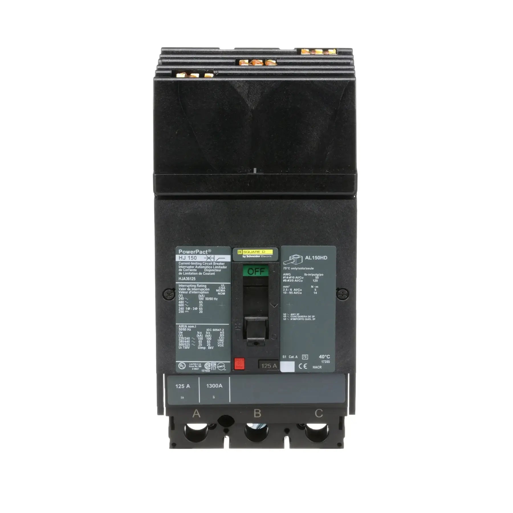 HJA36125 - Square D - Molded Case Circuit Breaker I-Line Plug-In - 125 Amp - 3 Pole - 600 Volt