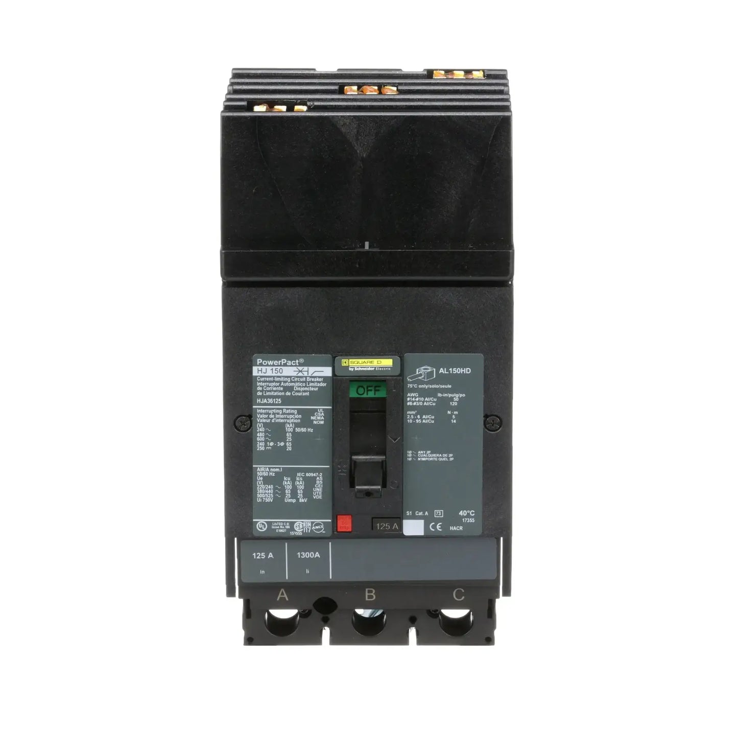 HJA36125 - Square D - Molded Case Circuit Breaker I-Line Plug-In - 125 Amp - 3 Pole - 600 Volt