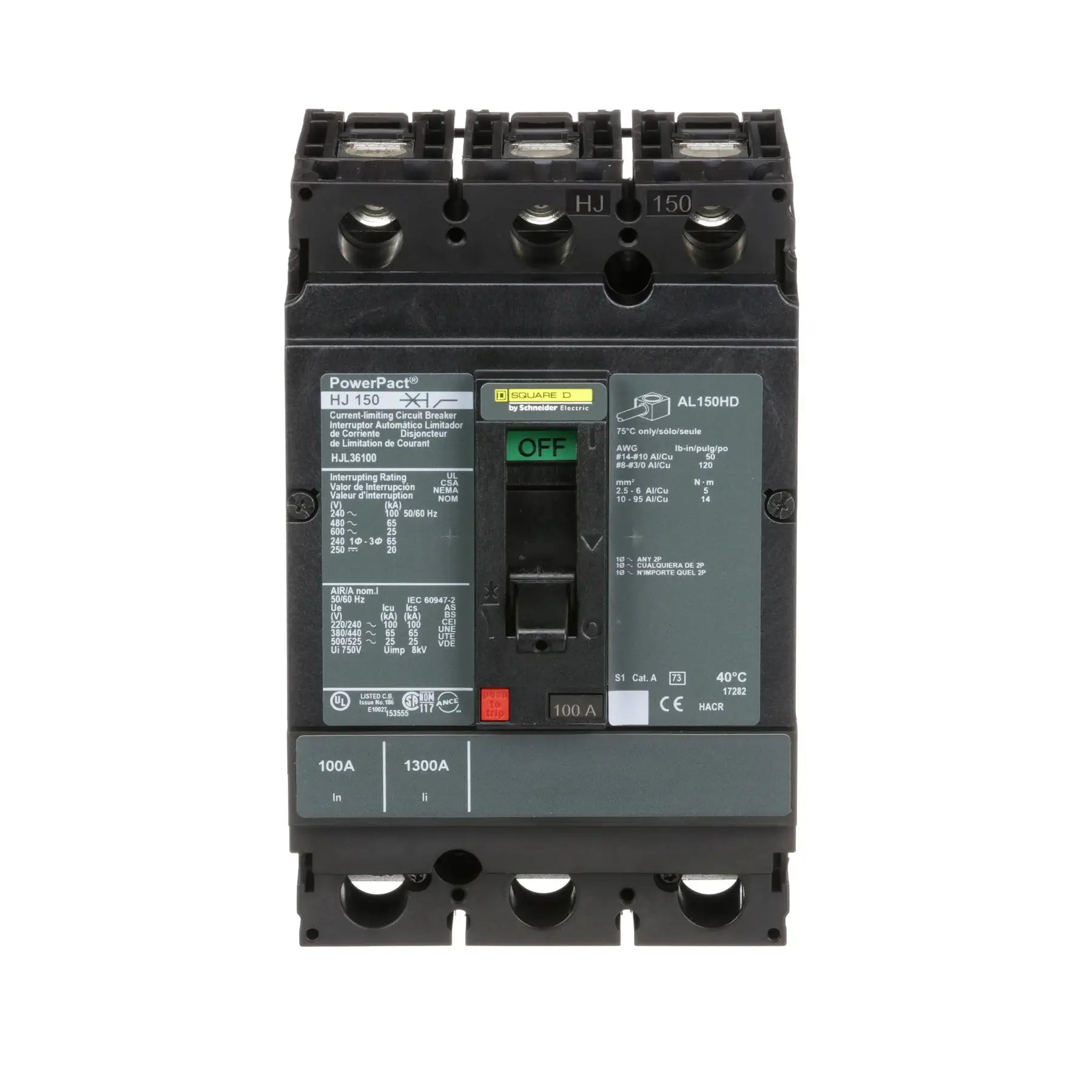 HJL36100 - Square D - Molded Case Circuit Breaker Feed-Thru - 100 Amp - 3 Pole - 600 Volt