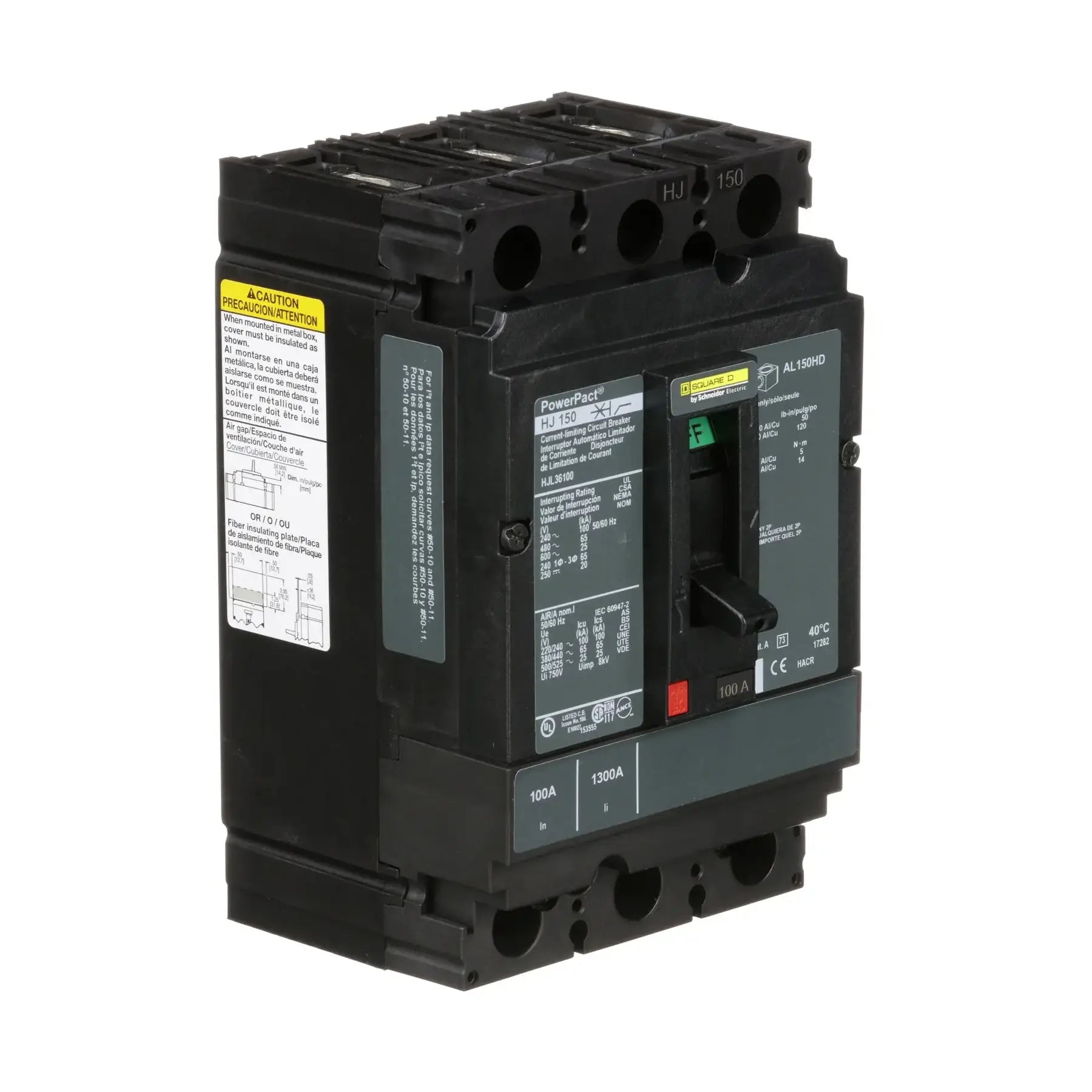 HJL36100 - Square D - Molded Case Circuit Breaker Feed-Thru - 100 Amp - 3 Pole - 600 Volt