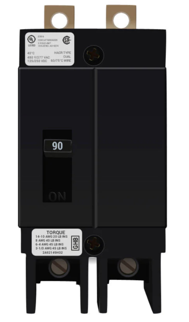 GHB2090 - Eaton - Molded Case Circuit Breaker Bolt-On - 90 Amp - 2 Pole - 480 Volt