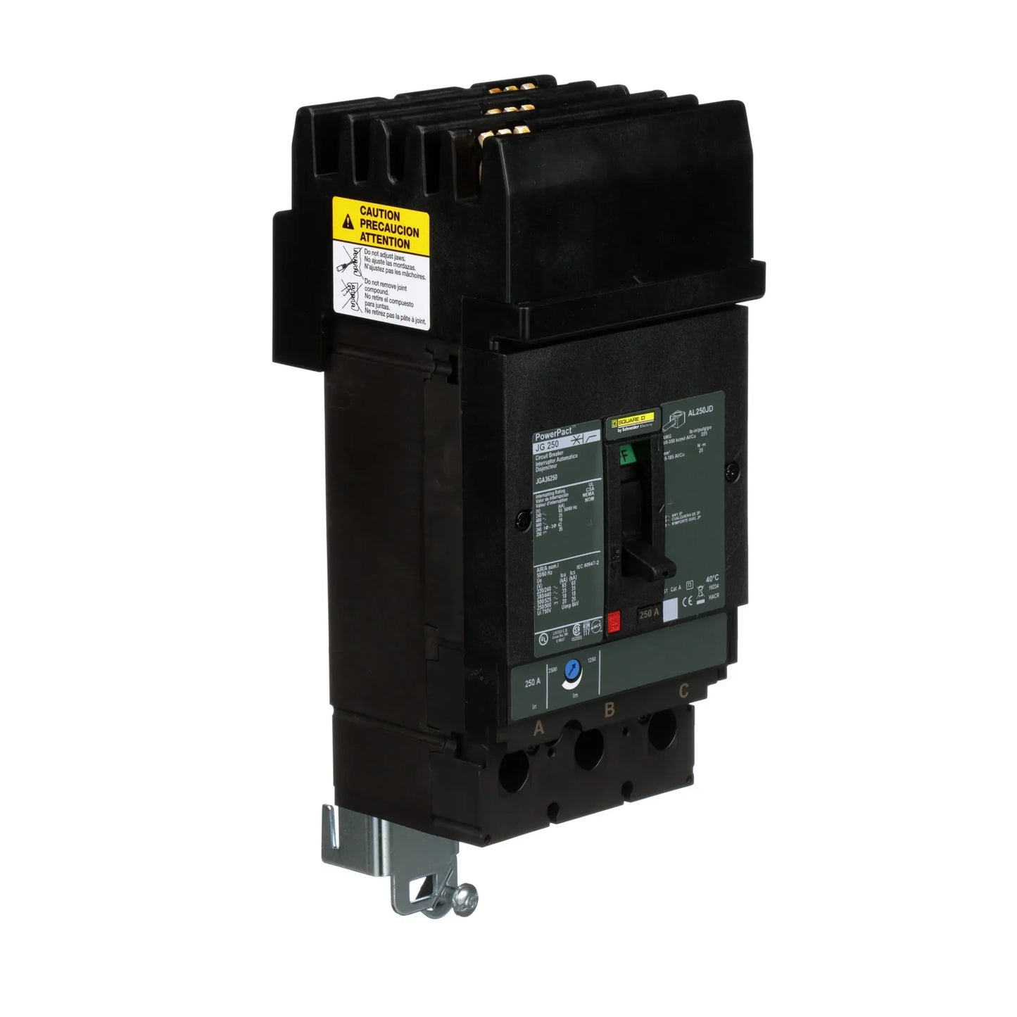 Square D Jga36250 3 Pole Non Interchangeable Trip Thermal Magnetic Circuit Breakers - Side View
