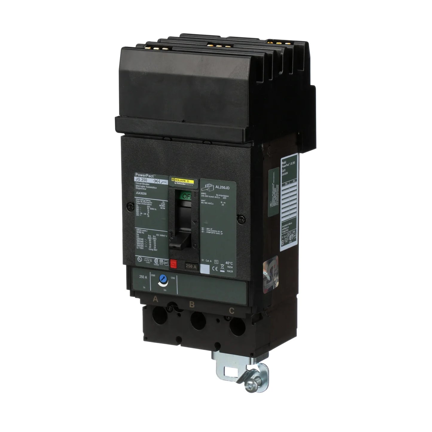 Square D Jga36250 3 Pole Non Interchangeable Trip Thermal Magnetic Circuit Breakers - Angle View